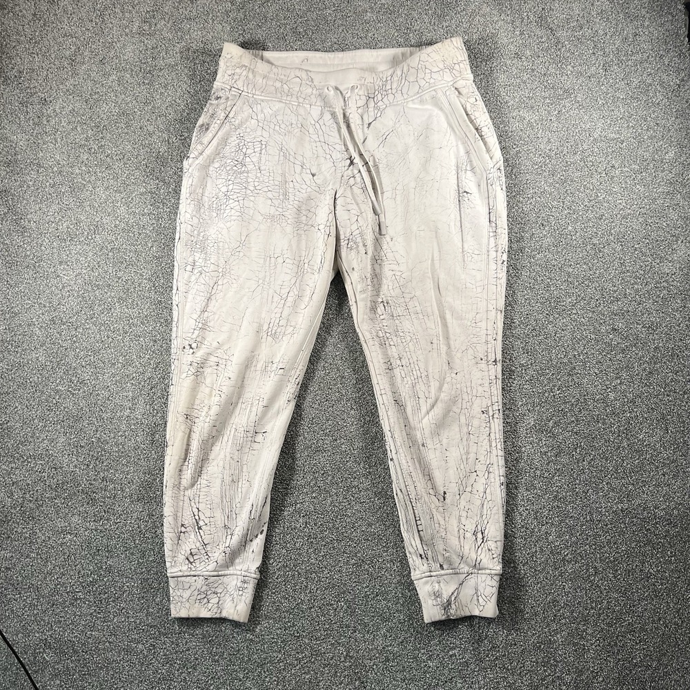 Lululemon Womens Size 12 White Marble Print Jogger Sweatpants Athletic Lounge